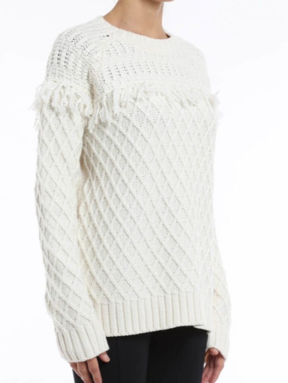 Tory Burch Fisherman Pullover Sweater Medium Fringe Argyle Pattern